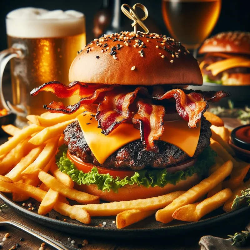 Smoky Bacon Cheddar Burgers with Crispy Fries image